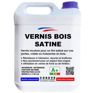 Codève Bois - Vernis Satine Bois - 5 l - Codeve Bois - Pour Un Aspect De Finition Satiné Sur Un Bardage, Fenêtre Ou Volet Bois.