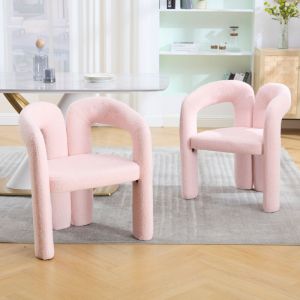 Fauteuil rembourr&eacute;, Chaise longue, convient au salon et chambre, structure en bois, Tissu Teddy, 2 pi&egrave;ces - Rose