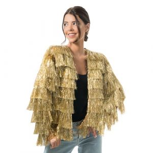 Ruedelafete Chaks - Veste pour femme avec franges scintillantes, argent, or, rose, veste disco des ann&eacute;es 90, festival, carnaval, f&ecirc;te, rave