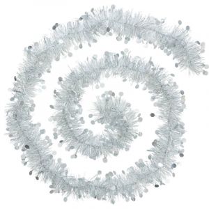 Guirlande de No&euml;l large 10 cm Argent et Blanc avec pastilles Longueur 2 m&egrave;tres