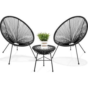 LifeGoods Acapulco Bistro Set - 3-Piece - Garden Set with Side Table - Black