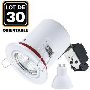 Image de Europalamp Lot 30 Spots BBC Orientable Blanc + Ampoule GU10 7W Blanc Neutre + Douille