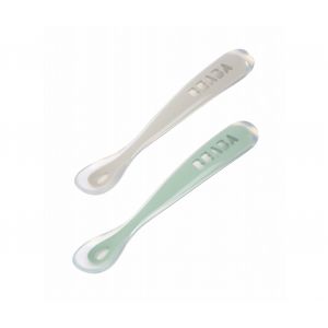 Beaba Lot de 2 cuillères 1er âge silicone avec boite de transport velvet grey / sage green