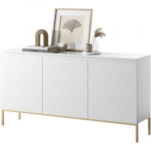 Selsey Bemmi 150 cm commode &agrave; trois portes en blanc avec pieds dor&eacute;s