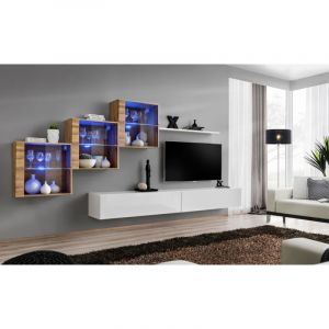 Image de Meuble TV Mural Design " XX" 330cm Blanc & Naturel Prix