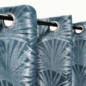Atout Ciel Rideau Jacquard Palme à œillets 140x240cm prêt a Poser, Gris Anthracite