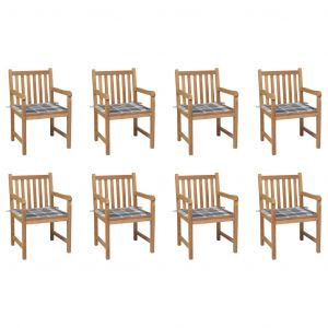 VidaXL Chaises de jardin 8 pcs et coussins carreaux gris Bois de teck