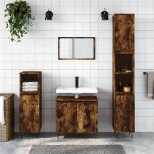 VidaXL Armoire de Salle de Bain, Placard avec Compartiment et Portes, Meuble de Rangement avec Pieds Toilette, Moderne, Chêne Fumé Bois d'Ingénierie