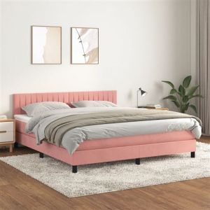 VidaXL Sommier à Lattes de Lit avec Matelas, Lit Rembourré, Lit Double, Lit Adulte de Chambre à Coucher Intérieur, Moderne, Rose 160x200 cm Velours