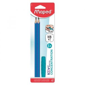 Maped Crayon Graphite Kidy Learn Concentration avec Embout Relaxant & Déstressant - Forme Triangulaire Ergonomique - Mine HB2 - Corps Texturé avec Grip