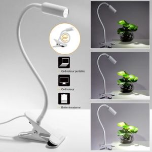 Monzana Lampe de bureau &agrave; pince LED blanc 5000K fonction minuterie 4W liseuse lampe de table orientable lampe chevet minuterie
