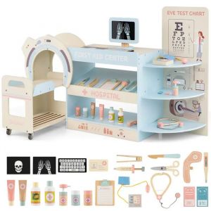 Jeux d'imitation Docteur COSTWAY 20 Accessoires, Doctor Kit pour Enfants 3-6 Ans,Pretend Medical Station Bleu