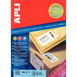 APLI 11787 - 100 &eacute;tiquettes blanches ultra-adh&eacute;sives, format 210 x 297 mm (100 feuilles / cdt)