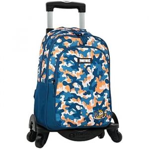 Sac &agrave; dos &eacute;cole Fortnite Blue Camo + chariot Toybags avec 4 roulettes pivotantes - deux poches principales et poche avant -