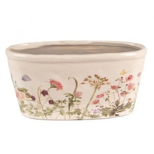 La Grande Prairie Pot de fleurs ovale beige rose céramique 27x13x14cm