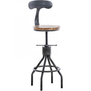 Décoshop26 Tabouret de bar chaise haute de comptoir x1 avec dossier design industriel vintage métal gris et bois TDB10319