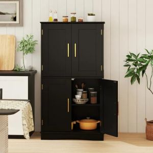 Costway Armoire De Chambre Avec 4 Porte De Style Vintage Et 2 Étagères Réglables, Pour Salon, Salle À Manger 60 X 30 X 110 Cm Noir