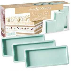 Scrapcooking 3 Moules à Layer Cake Rectangulaires - Pour Bûches de Noël & Cakes - Silicone 25 x 10 cm - Gâteau à Étages, Rainbow Cakes, Gâteaux Anniversaire - Pâtisserie Professionnel - 2976