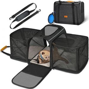 Morpilot Grande bo&icirc;te de Transport pour Chats, Bo&icirc;te de Transport Extensible pour 2 Chats, Chien, Chiot, Avion, Sac de Transport Pliable pour Chat