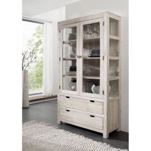 Massivmoebel24 - Vitrine 110x45 Acacia blanchi Blanc nature white 65 - beige