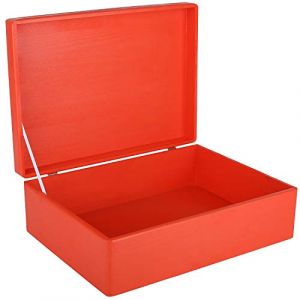 Creative Deco Boite Rangement en Bois Rouge 40 x 30 x 14 cm Boîte en Bois Coffre BRUT