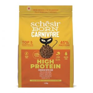 Schesir Born Carnivore, au goût Poulet et œuf, Croquettes pour Chats Adultes cuites au Four (Sac de 1,25 kg)