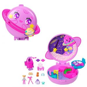 Polly Pocket Coffret Exploration spatiale, jouet de voyage avec 1 mini-figurine, un chiot et des accessoires thématiques, JCB18