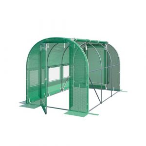Serre tunnel Premium TOOLPORT 2x3m avec porte pivotante, b&acirc;che PE 180 g/m&sup2; vert transparent