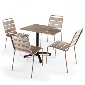 Oviala Ensemble table de jardin stratifié marbre beige et 4 chaises taupe 60 x 60 x 83 cm