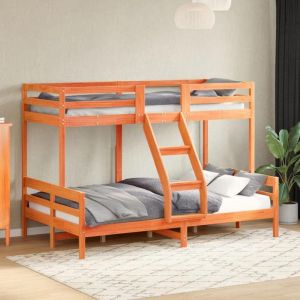 VidaXL Lit superposé 90x200/120x200 cm cire marron bois de pin massif, lit, cadre de lit, lit loft, meubles de chambre à coucher, sommier