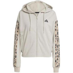 Adidas Sweatshirt zippé à capuche femme 3 bandes en molleton imprimé animalier