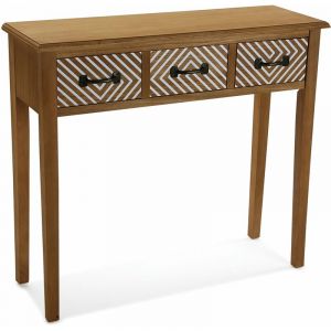 Image de Versa 21080066 Severn Console avec 3 tiroirs, en Bois de pin de Nouvelle-Zélande, Marron, Blanc-Noir, 80 x 30 x 90,5 cm