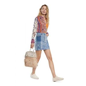 Desigual Jupe courte en jean avec motifs paisley brodés Bleus - Taille 36