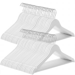 Songmics Cintres antiglisse en bois blanc et argent lot de 50