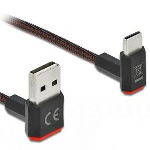Delock C&acirc;ble Easy-USB 2.0 Type-A m&acirc;le &agrave; USB Type-C m&acirc;le coud&eacute; vers Le Haut/Bas 2 m Noir