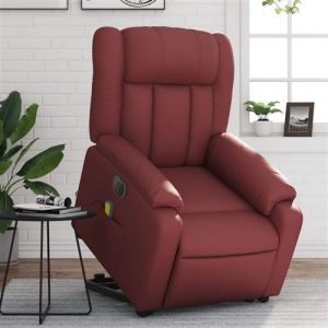 VidaXL Fauteuil Inclinable de Massage Électrique, Chaise de Relaxation avec Dossier, Siège avec Accoudoirs Salon, Moderne, Rouge Bordeaux