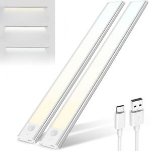 Brendz Armoire Detecteur Mouvement, Reglette LED Rechargeable USB-C, 3 Températures de Couleur, Dressing, Lampe de Placard, Dimmables, Bande Magnétique pour Armoires, Couloirs, 2 x 40cm
