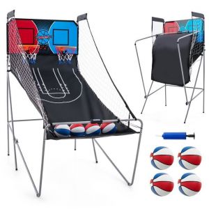 Panier de Basketball Pliable à Double Tir 4 Balles Pompe de Gonflage, Jeu de Basketball Arcade pour 1 à 4 Joueurs avec Système de Pointage, 8 Modes