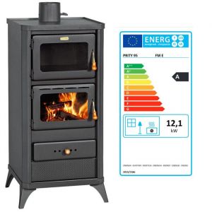 Prity - Poêle à bois avec four fm e – 12,1 kW, Noir Graphite, Classe a, Four avec Thermomètre Intégré