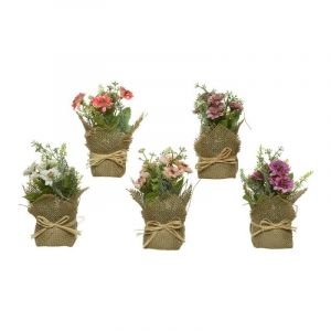 Pot de fleurs des champs artificielles coloris multicolore avec pot en jute 7 x 7 x