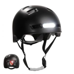 Casque velo skater avec eclairage avant et arriere noire
