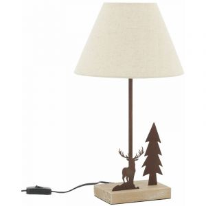 Aubry Gaspard Lampe en m&eacute;tal et bois d&eacute;cor cerf et sapin