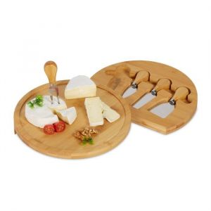 Relaxdays Plateau fromage bambou & lot 4 couverts - 10044701-0