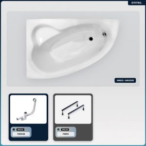 Baignoire asymétrique - 150 x 100 cm - Gauche - sans Habillage - avec Pieds - Vidage Chrome - NATALIA