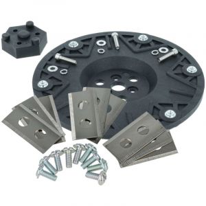 Vhbw Kit d'accessoires compatible avec Kress Mission KR136, KR133 tondeuse à gazon - 9x lame + vis, 1x disque porte-lame, noir / argenté