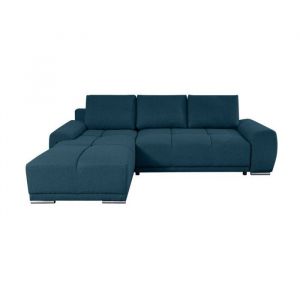 Loungitude CASSANDRA - Canap&eacute; d'angle convertible avec coffre en tissu - Bleu fonc&eacute; - Angle Gauche