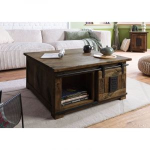 Table basse 90x90x45 en bois de manguier laqu&eacute; marron railway 3006 - brun