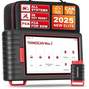 Thinkcar THINKSCAN Max 2 Valise Diagnostic Auto,OBD-II Diagnostic Français Voiture Complet des Systèmes et 28 Reset, et 32G ROM,Oil/Brake/Inject/DPF,Mises à Jour gratuites, Noir/Rouge, Android 10.0
