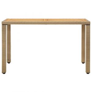 VidaXL Table de jardin Beige 123x60x74 cm R&eacute;sine tress&eacute;e bois massif