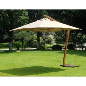 Image de Pegane Parasol déporté carrée 3,5 x 3.5 m en bois et polyester 360 gr coloris sable